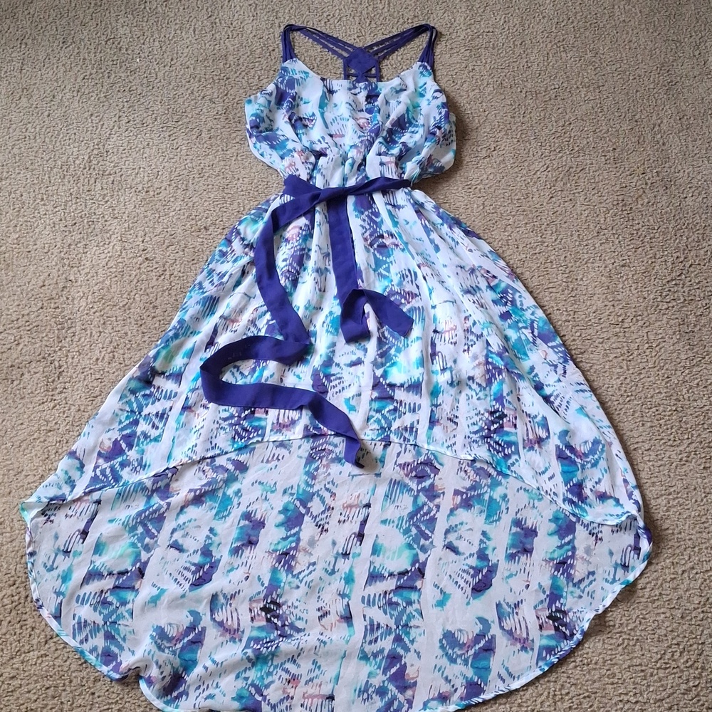 princess vera wang Blue and White Floral Maxi Dress with Strappy Back